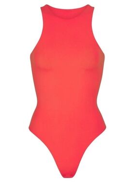 Skims Fits Everybody Thing High Neck Bodysuit In Neon Orange Size Medium